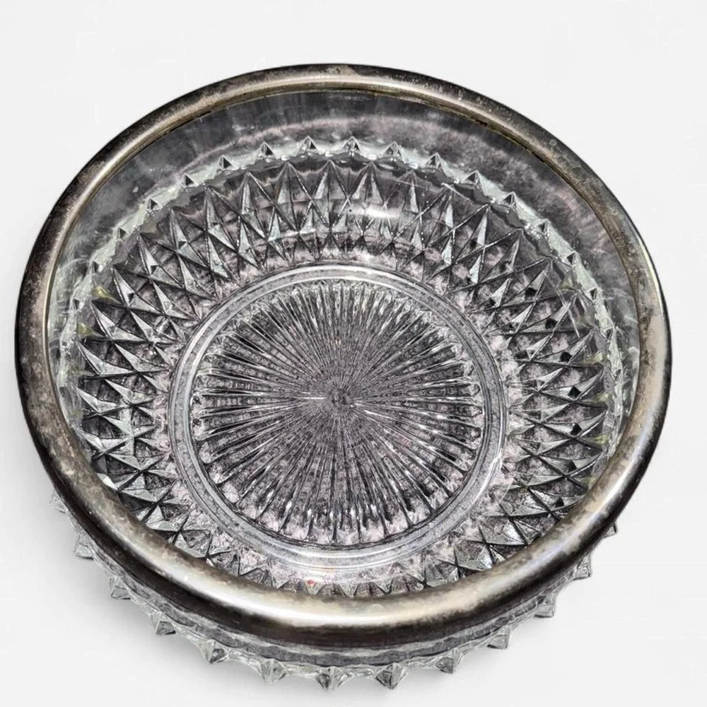 Vintage Genuine Crystal Bowl with Silver-plated Rim (Made In England) - Picture 12 of 16